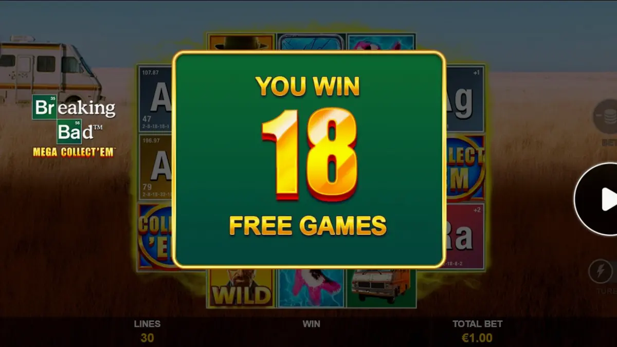 Breaking Bad Mega Collect’Em slot game interface featuring iconic desert theme and collection symbols